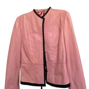 Nicola Berti pink leather jacket w/black leather trim